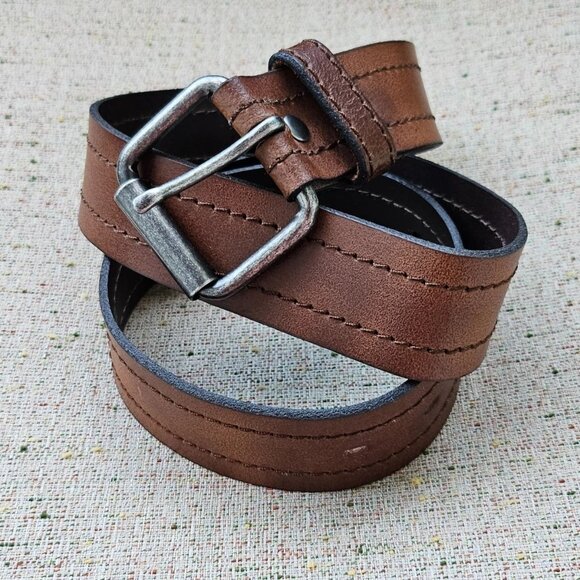 J. Crew Belt Genuine Italian Leather Unisex Brown Waistband Made in USA Size 32 - Picture 1 of 13